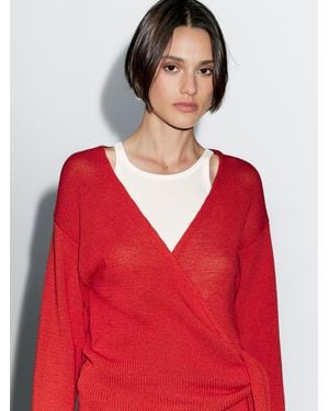MASSIMO DUTTI Knit Cardigan With Belt Detail - Red
