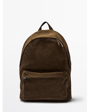 MASSIMO DUTTI Suède Leren Rugzak Met Rits - Bruin
