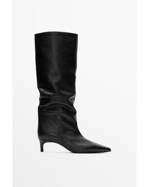 MASSIMO DUTTI Soft Leather Heel Boot - Black