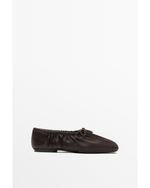 MASSIMO DUTTI Bailarina Fruncida Lazo - Blanco