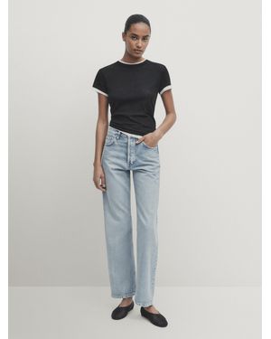 MASSIMO DUTTI Jeans Tiro Alto Straight Fit - Azul