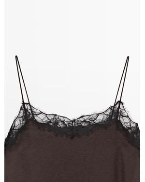 MASSIMO DUTTI Camisole Top With Contrast Lace Detail - Brown