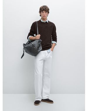 MASSIMO DUTTI Maglia Con Collo Rotondo E Dettaglio A Contrasto - Bianco