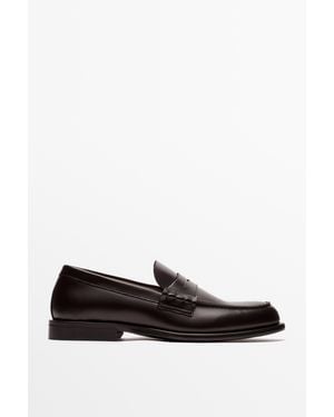 MASSIMO DUTTI Leather Penny Loafer - Black