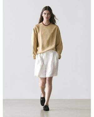 MASSIMO DUTTI 100% Linen Short Pleated Bermuda Shorts - White