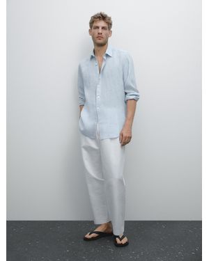 MASSIMO DUTTI Camisa Slim Fit Lino 100% Lino - Gris