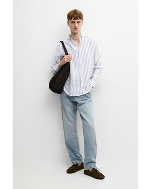 MASSIMO DUTTI 100% Linen Striped Shirt - Blue