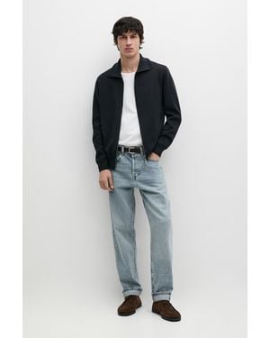 MASSIMO DUTTI 100% Cotton Zip-Up Knit Cardigan - Blue