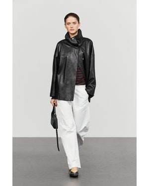 MASSIMO DUTTI Lederjacke Mit Stehkragen - Grau