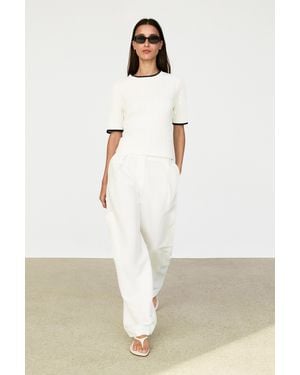 MASSIMO DUTTI Jersey Punto Manga Corta Trenzado - Negro