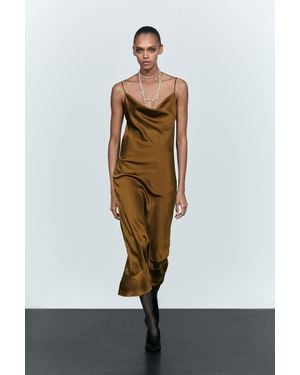 MASSIMO DUTTI Flowing Satin Finish Midi Dress - Natural