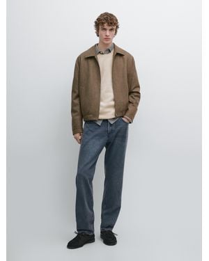 MASSIMO DUTTI 100% Wool Bomber Jacket With Zip - Multicolour