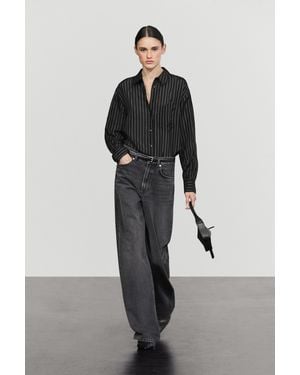 MASSIMO DUTTI Striped Flowing Shirt With Pocket Detail - Black