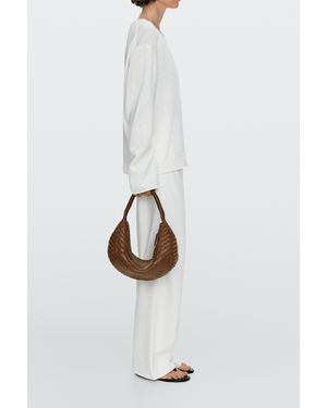 MASSIMO DUTTI Braided Half-Moon Bag - Brown
