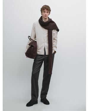 MASSIMO DUTTI Camisa Oxford Rayas 100% Algodón - Marrón