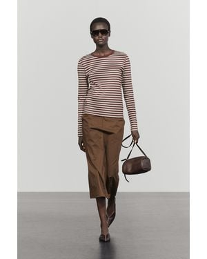MASSIMO DUTTI Camiseta Rayas 100% Algodón - Marrón