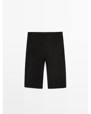 MASSIMO DUTTI Leren Suède Fietsbroek - Zwart