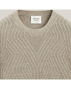 MASSIMO DUTTI Linen Blend Aran Knit Sweater - Gray