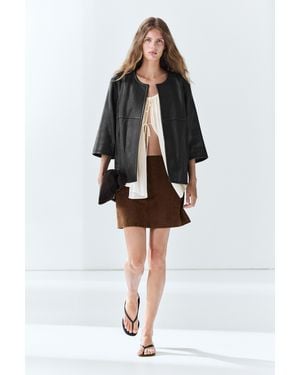 MASSIMO DUTTI Suede Leather Mini Skirt - Brown