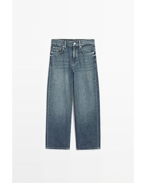 MASSIMO DUTTI Cropped Wide Leg Jeans Met Halfhoge Taille - Blauw
