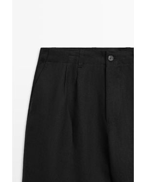 MASSIMO DUTTI 100% Linen Pants With Dart Detail - Black