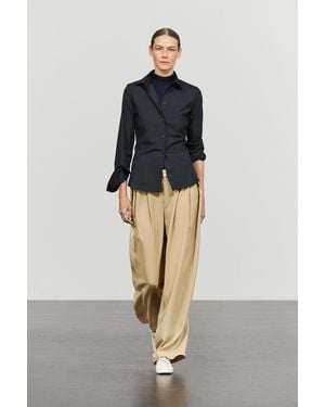 MASSIMO DUTTI Flowing Pleated Pants With Button Detail - Natural