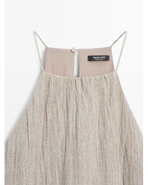 MASSIMO DUTTI Flowing Ruched Neck Linen Blend Dress - White