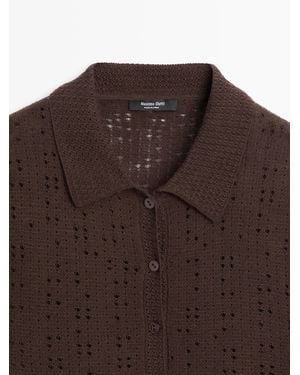 MASSIMO DUTTI Short Sleeve Knit Polo Shirt With Wool - Brown