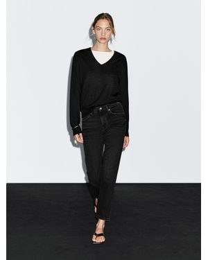 MASSIMO DUTTI Mid-Rise Cropped Slim Fit Jeans - Black