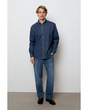 MASSIMO DUTTI 100% Cotton Regular Fit Denim Shirt - Blue