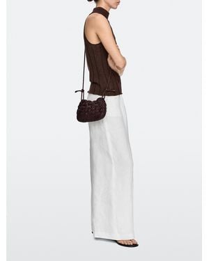 MASSIMO DUTTI Nappa Leather Macramé Pouch Bag - Purple