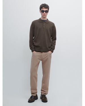 MASSIMO DUTTI Jersey Polo Punto Mezcla Lana - Marrón