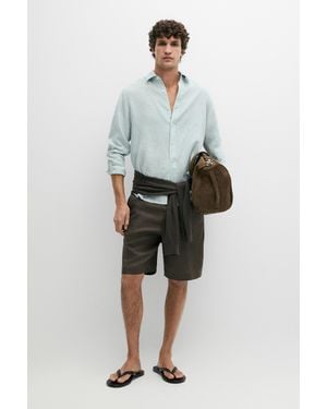 MASSIMO DUTTI 100% Linen Short Bermuda Shorts - Gray