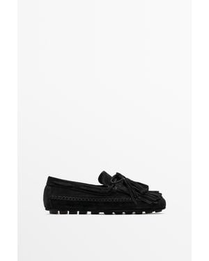 MASSIMO DUTTI Leren Mocassins Met Franje En Kwastjes - Wit