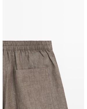 MASSIMO DUTTI Short Linen Bermuda Shorts - Brown