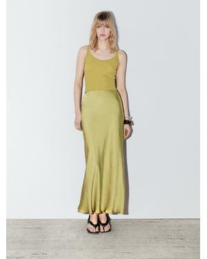 MASSIMO DUTTI Long Flowing Satin Skirt - White