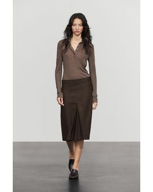 MASSIMO DUTTI Knit Midi Skirt With Split Detail - Brown