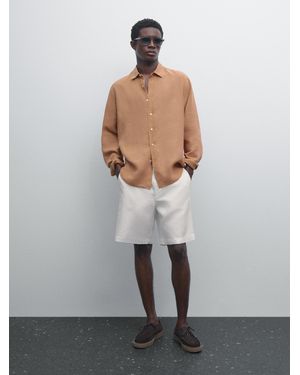 MASSIMO DUTTI 100% Linen Semi-Jogger Fit Bermuda Shorts - Gray