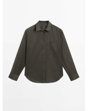 MASSIMO DUTTI Soepelvallend Overhemd Van Ramiemix - Grijs