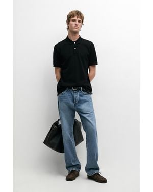 MASSIMO DUTTI Micro-Textured Cotton Piqué Polo Shirt - Blue