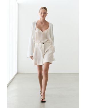 MASSIMO DUTTI Pleated 100% Linen Shorts - Natural