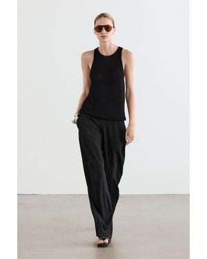 MASSIMO DUTTI Wool Blend Trousers With Seam Detail - Black