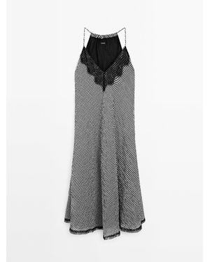 MASSIMO DUTTI Kanten Midi-Jurk Met Vichy Ruit - Grijs