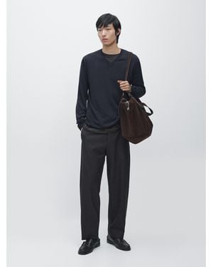 MASSIMO DUTTI Cotton Blend V-Neck Knit Jumper - Blue