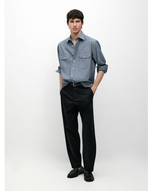 MASSIMO DUTTI Pantalón Detalle Cintura Mezcla Algodón - Azul
