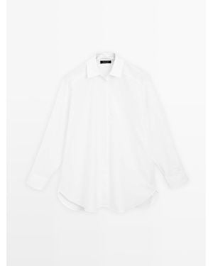 MASSIMO DUTTI 100% Katoenen Overhemd Met Naaddetails - Wit