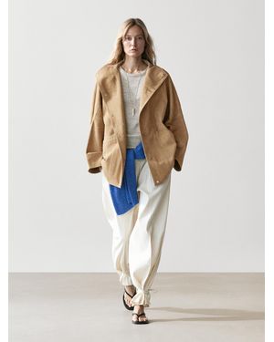 MASSIMO DUTTI Oversize Suede Leather Jacket - Natural