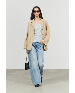 MASSIMO DUTTI Suede Leather Blazer With Pockets - Natural