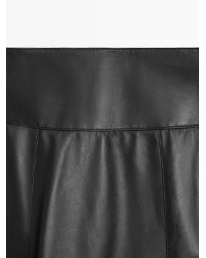 MASSIMO DUTTI Nappa Leather Midi Skirt With Seams - White