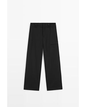 MASSIMO DUTTI Cargobroek Met Knoopdetail Onder - Zwart